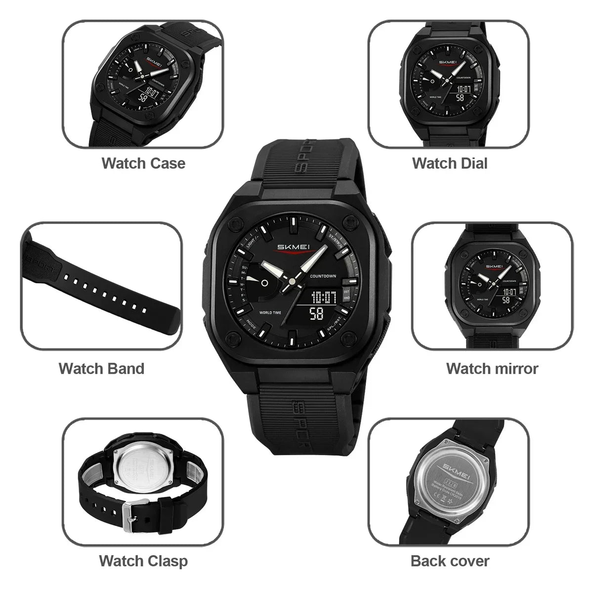 Montre SKMEI 2328 pour homme, accessoire de sport, étanche, réveil, numérique, électronique