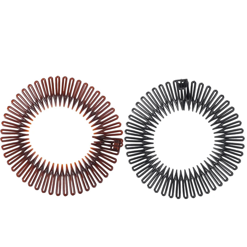2pcs Rhinestone Plastic Full Circle Stretch Diamond Flexible Comb Teeth Headband Hair Band Clip Face Wash Fixed Hair Accessories