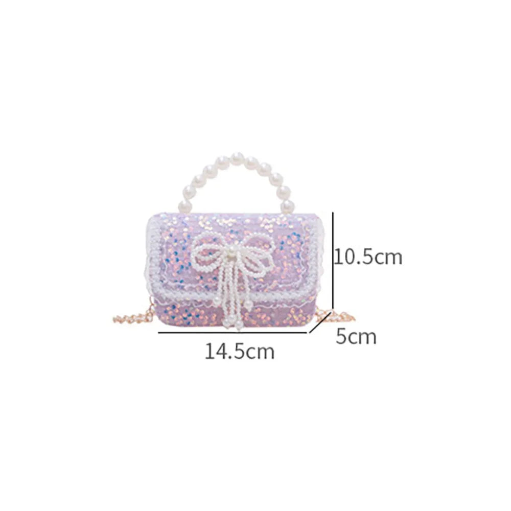 2024 Korean Style Pearl Kid's Handbag Lace Bow Princess Shoulder Messenger Bag Sequin Zero Wallet Pocket Pack