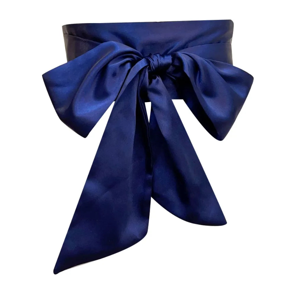 Satin Silk Bow Corset Waist Belt Wide Decorative Bowknot Fabric Ribbon Cummerbunds DIY Waist Bands For Women Lady Girl Bridal