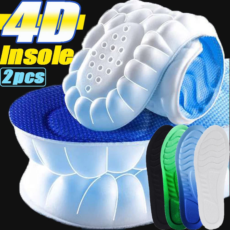 Semelles de sport en mousse 4D, coussinets de chaussures ultra-doux et hautement élastiques, coussin déodorant anti-douleur, soutien de la voûte plantaire, semelles de course à pied