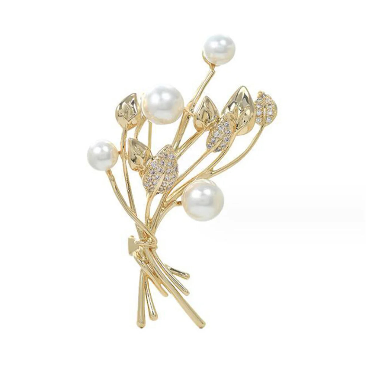 Rinhoo Luxury Pink Green Zircon Tulip Flower Brooch For Women Elegant Pearl Floral Lapel Pins Plant Button Badge Wedding Jewelry