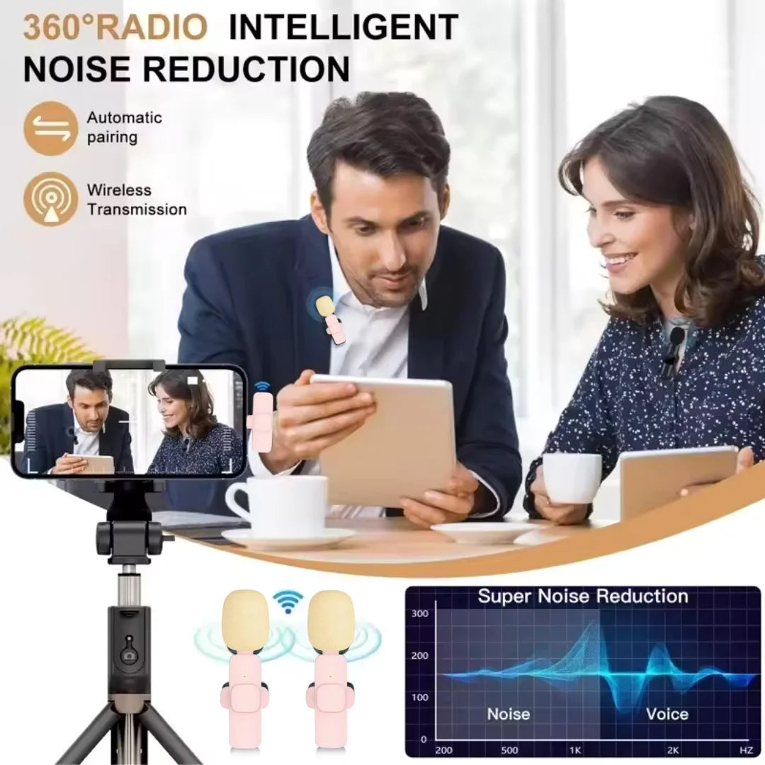 Portable Wireless Lavalier Microphone for Live Streaming/YouTube/TikTok/Facebook Live Noise Reduction Mic For iPhone/Android