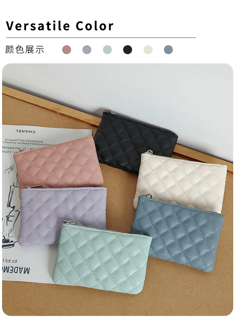 PU Soft Leather Diamond Grid Short Wallet Women Coin Purse Card Bag Zipper Coin Pouch Credit Card Holder ID Holder Mini Purse