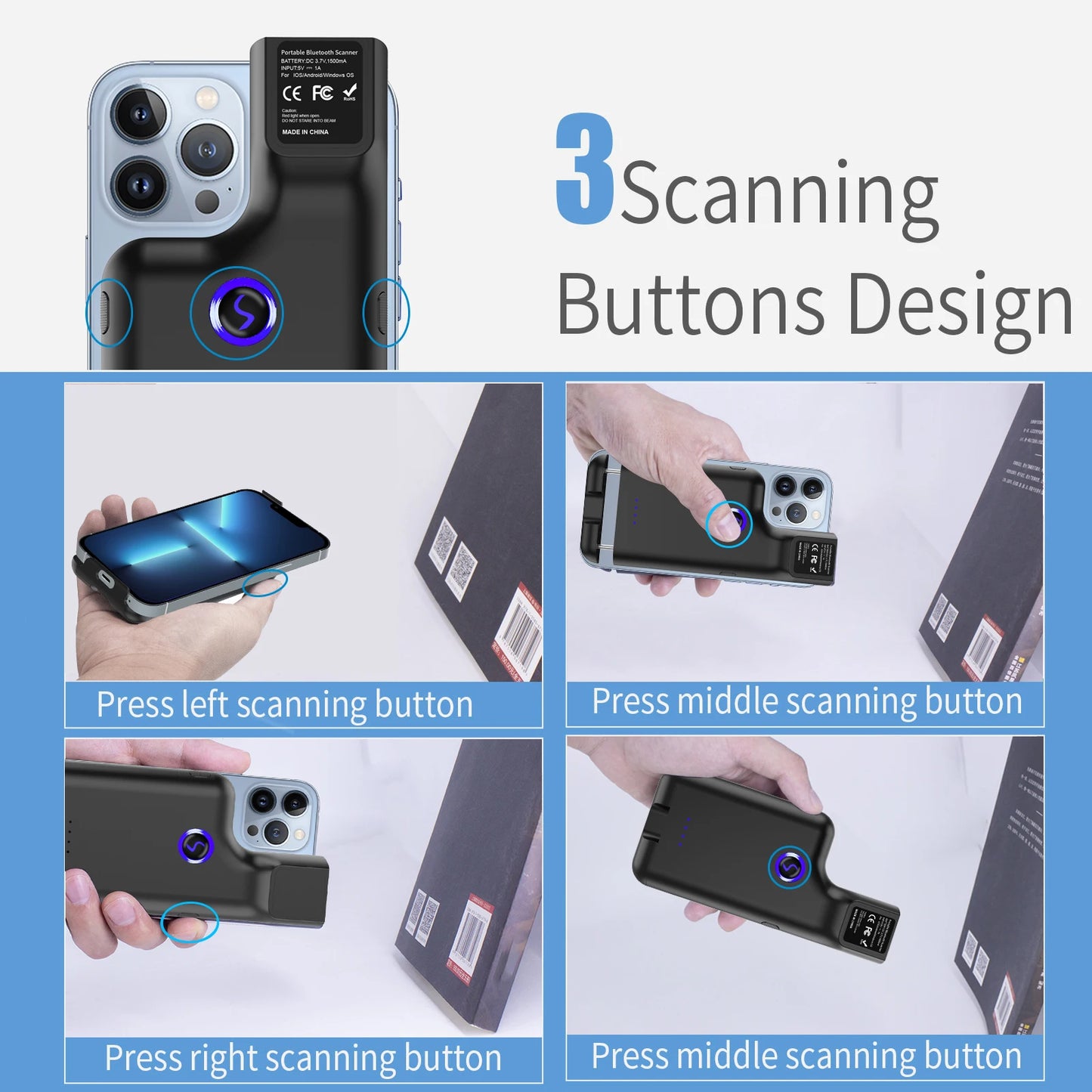 Scanner de codes-barres 2D portable sans fil JEESTON BX75, scanner mobile à clipser pour smartphones