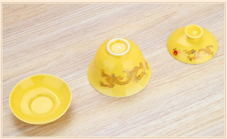 Ceramic Gaiwan Teaware,gai wan bowl large white porcelain Zisha cup Kung Fu teacup hand-painted tea bowl tea set heat-resistant