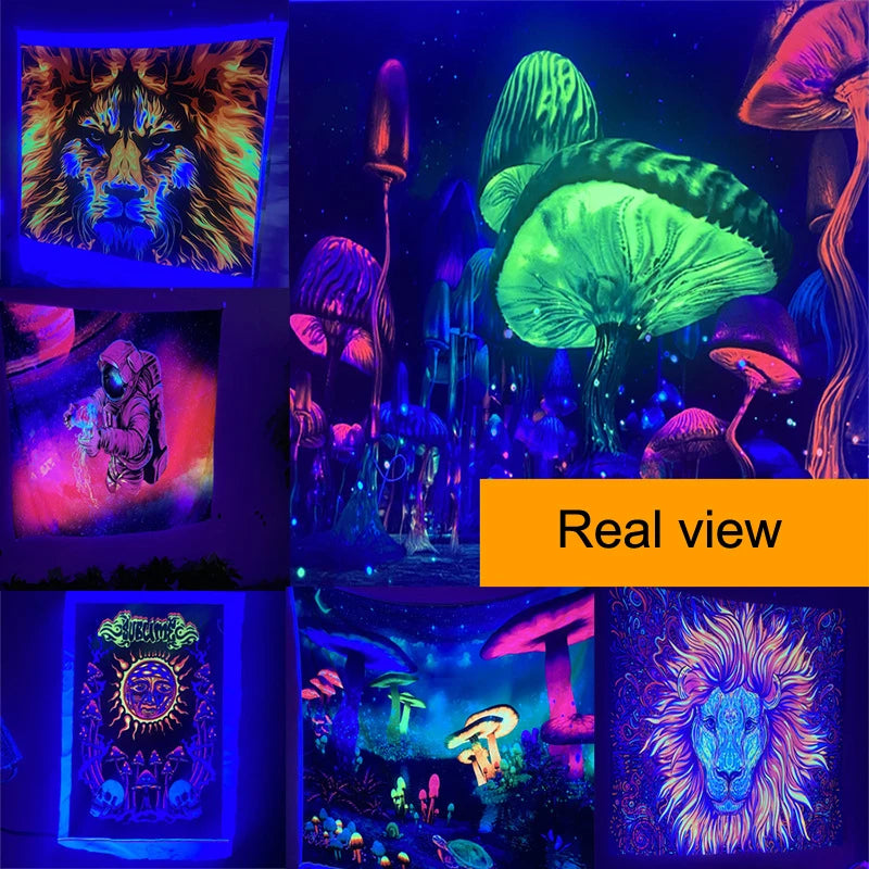 Tapisserie fluorescente Astral Body : apportez les étoiles à l'intérieur ! Tapisserie UV murale suspendue pour chambre à coucher, décoration de fête à domicile