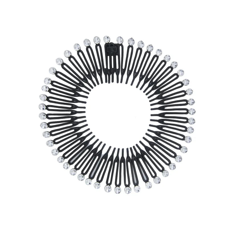 2pcs Rhinestone Plastic Full Circle Stretch Diamond Flexible Comb Teeth Headband Hair Band Clip Face Wash Fixed Hair Accessories