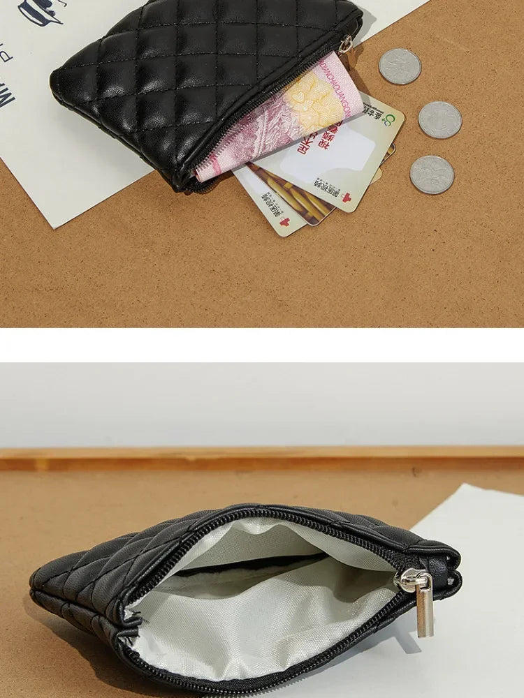 PU Soft Leather Diamond Grid Short Wallet Women Coin Purse Card Bag Zipper Coin Pouch Credit Card Holder ID Holder Mini Purse