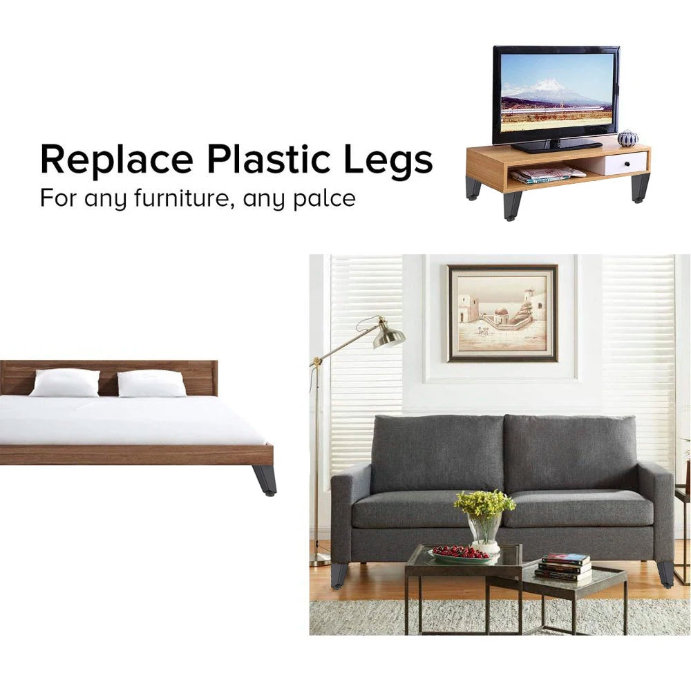 Lot de 4 pieds de meuble réglables en métal, noirs, en alliage d'aluminium épais, pour canapé, lit, meuble TV