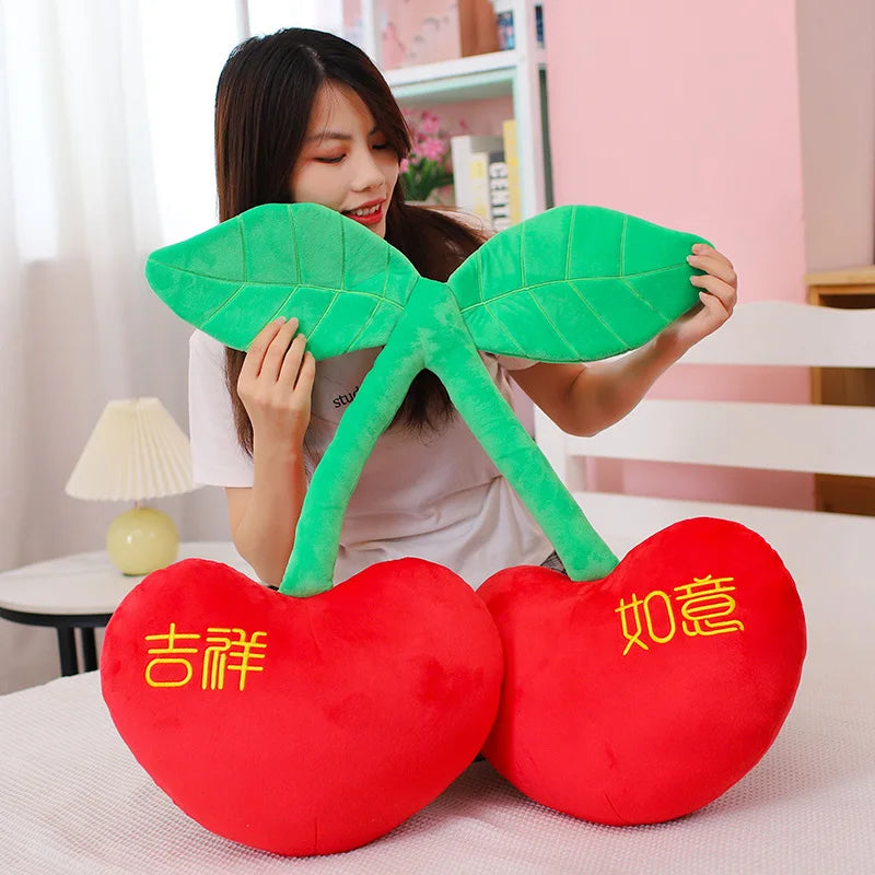 Peluche cerise dessin animé Kawaii, plantes en peluche, nourriture, cerise rouge, coussin, mignon, doux, jouets pour enfants, cadeau, décoration