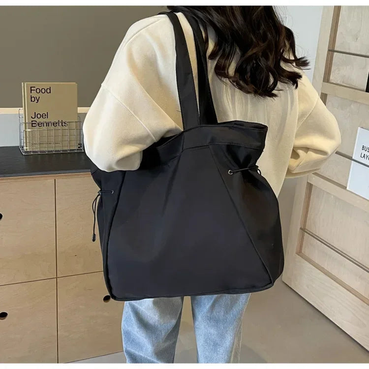 Sac fourre-tout décontracté de grande capacité, sac de voyage simple pour femme, grand sac à bandoulière, sacs à main esthétiques, sac fourre-tout à cordon