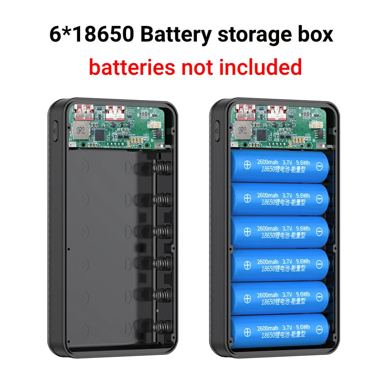 6*18650 Power Bank Battery Box Holder Dual USB Type C Charge Shell With camping lights for iPhone Huawei 18650 Battery Cases