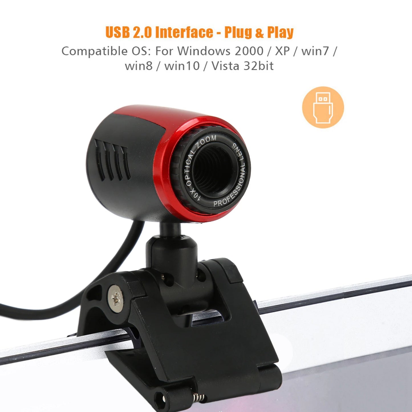 Webcam HD USB 2.0 avec microphone, caméra Web 360 degrés pour ordinateur portable, compatible Skype/MSN
