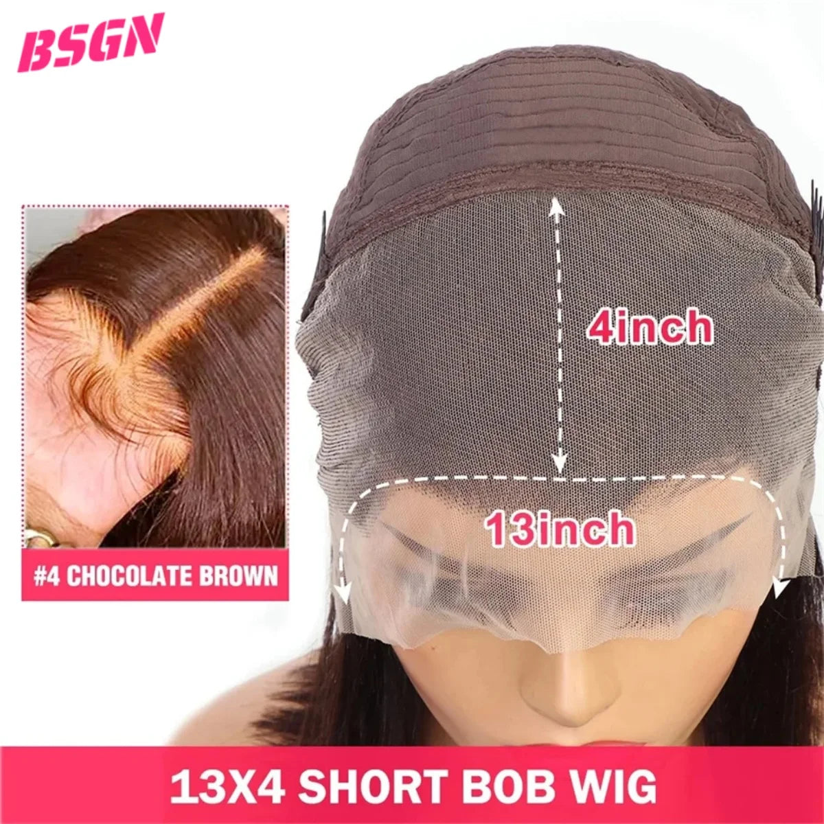 200% BSGN Chocolate Bob Wigs 13X4 HD Transparent Lace Frontal Wigs Human Hair 100% Human Hair For Woman Pre Plucked Glueless Wig
