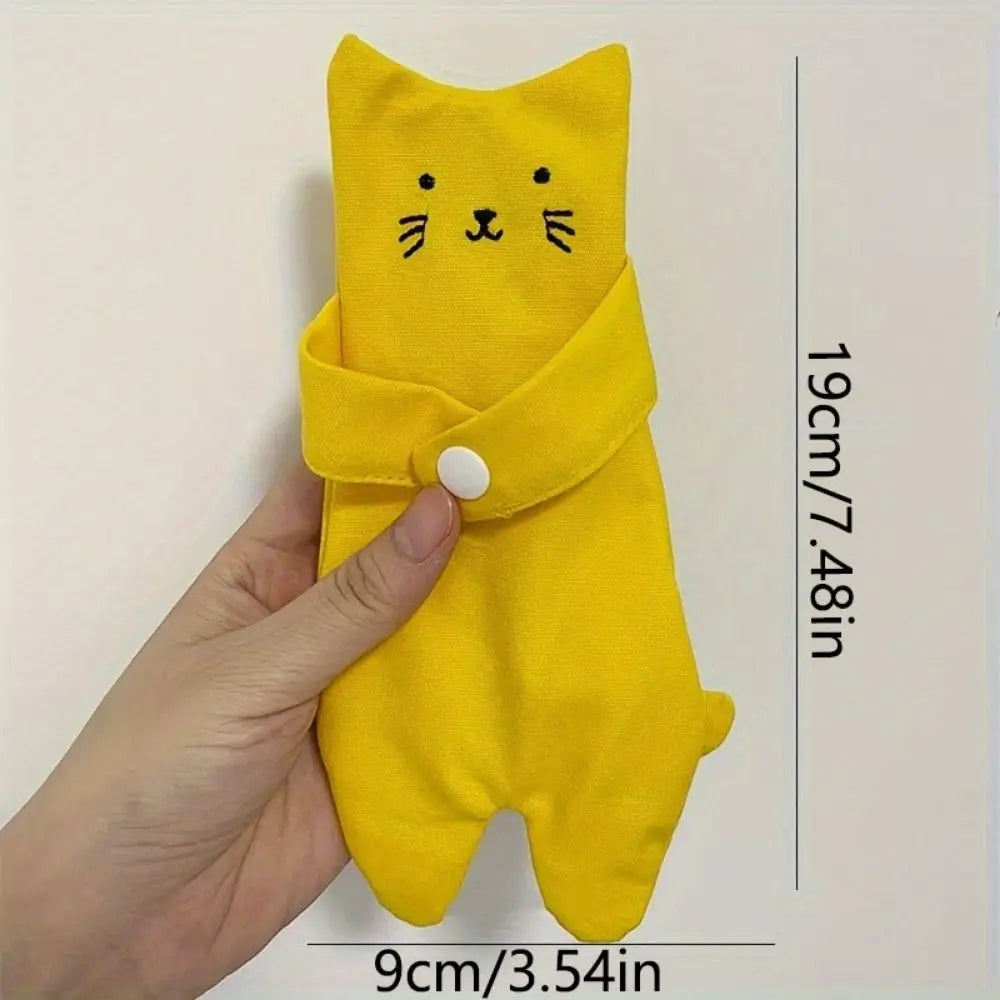 Canvas Cartoon Cat Coin Purse Zipper Closure Anti Loss Zippered Mini Wallet Snap Button Decorative Small Change Pouch Daily Use