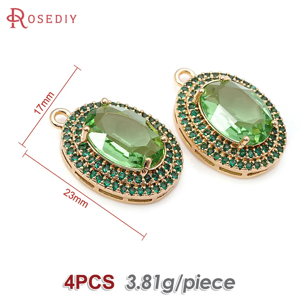 4PCS 18K Gold Color Brass Zircon Glass Oval Charms Pendants Necklace Earrings Diy Jewelry Accessories Rosediy official-website