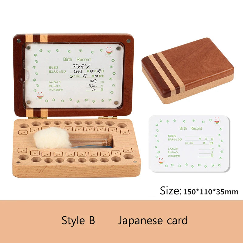 English Japanese Chinese Baby Wood Tooth Box Organizer Umbilica Save Gifts Milk Teeth Storage Box Birthday Baby Souvenir Gifts