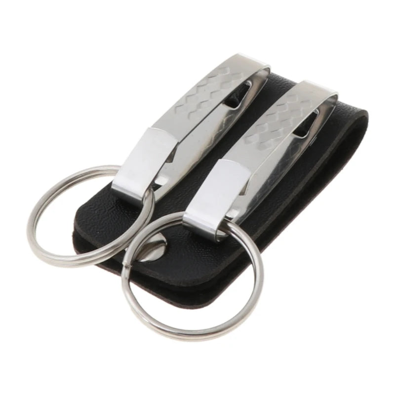 Stainless Steel Keyring Security Clip On Heavy Duty Belt for Key Clip Belt Keychain 2 Detachable Keyrings Belt for Key Holder