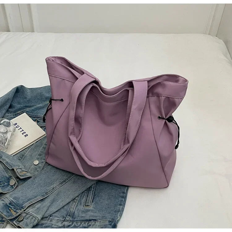 Sac fourre-tout décontracté de grande capacité, sac de voyage simple pour femme, grand sac à bandoulière, sacs à main esthétiques, sac fourre-tout à cordon