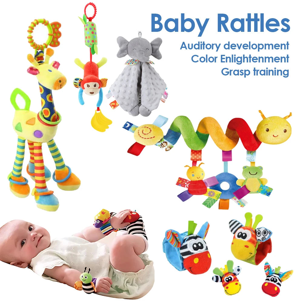 Baby Early Sensory Toys Cartoon Wrist Ring Socks Bed wrapping, bed hanging, soothing cloth toy, sleep soothing towel Baby Rattle