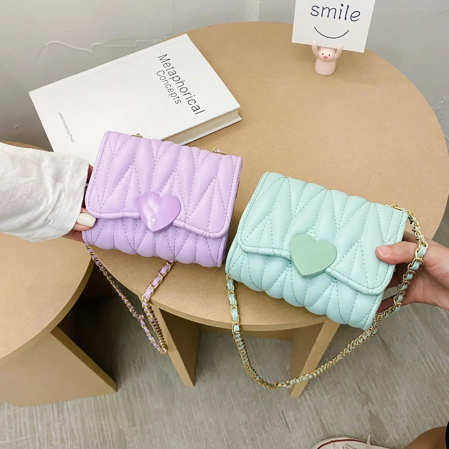 Fashion Heart Baby Girls Small Shoulder Bags Kids Coin Purse Accessories Handbags Lovely Children's Mini Square Messenger Bag