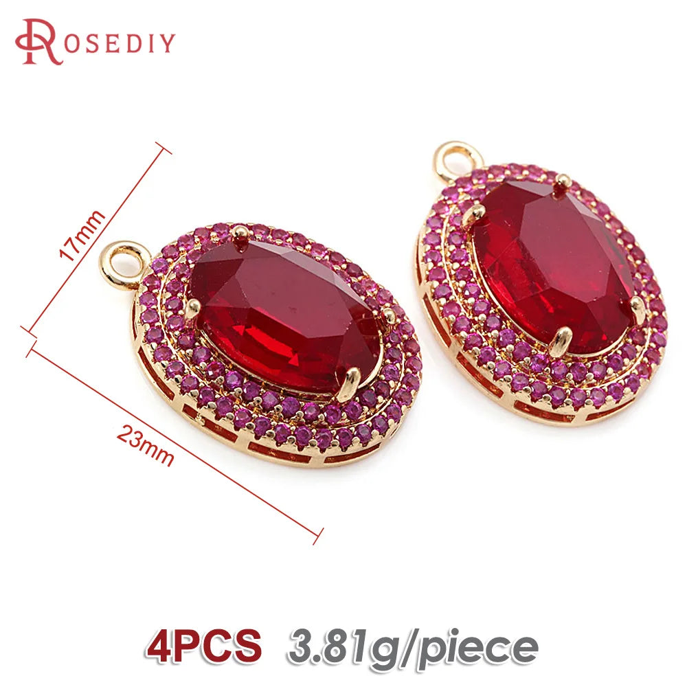 4PCS 18K Gold Color Brass Zircon Glass Oval Charms Pendants Necklace Earrings Diy Jewelry Accessories Rosediy official-website
