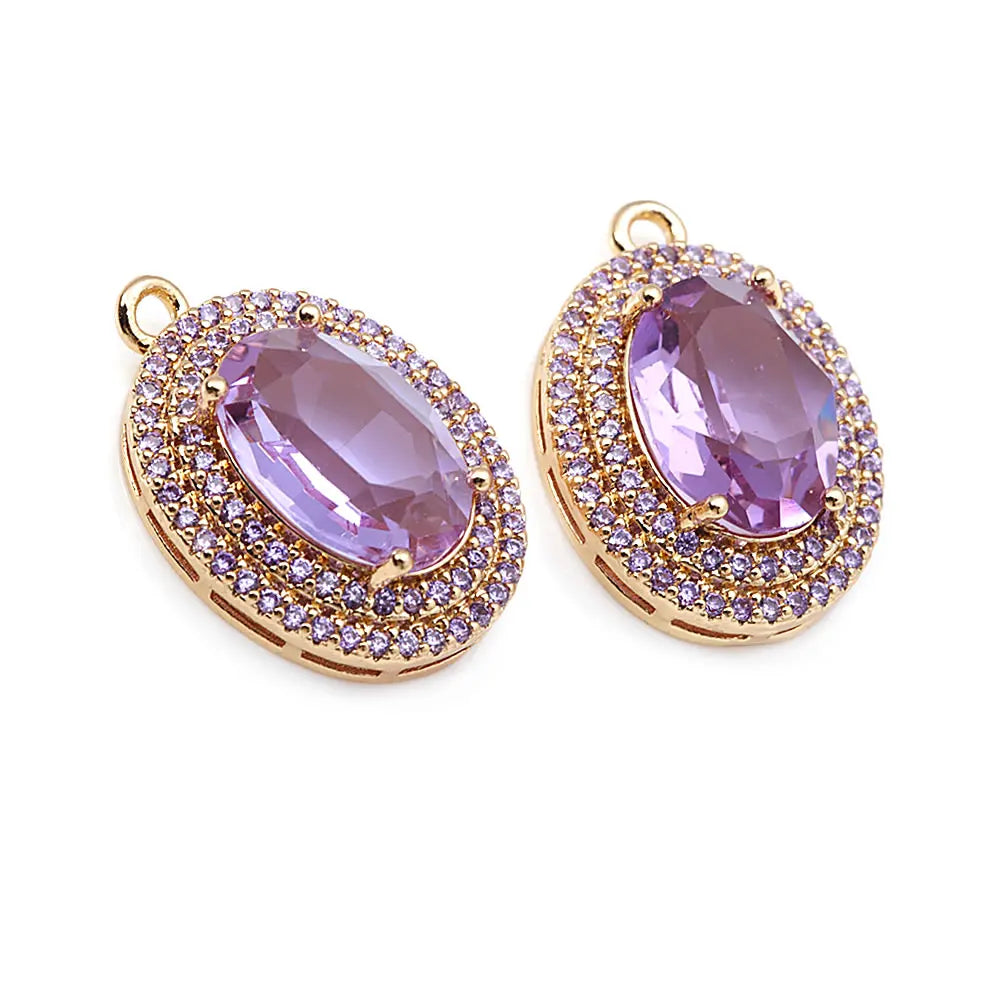 4PCS 18K Gold Color Brass Zircon Glass Oval Charms Pendants Necklace Earrings Diy Jewelry Accessories Rosediy official-website