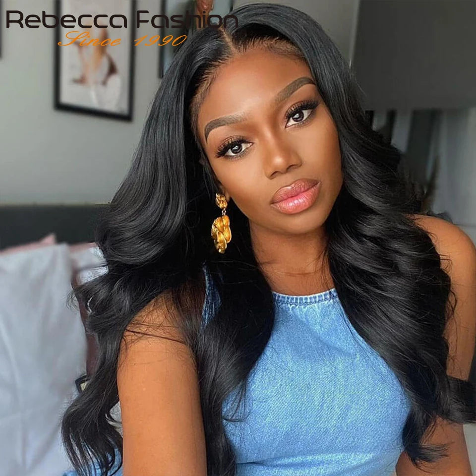 Rebecca Body Wave Lace Front Wigs T Part Lace Wigs Pre Plucked Transparent Lace Front Wigs Brazilian Body Wave Human Hair Wigs