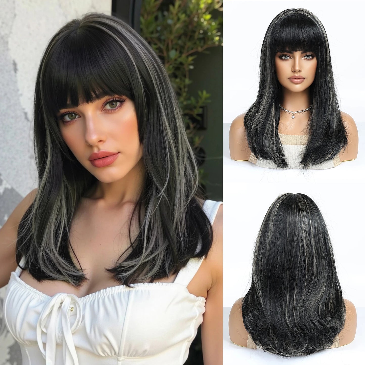 Perruques synthétiques longues blondes EASIHAIR pour femmes, cheveux naturels lisses et dégradés avec frange, résistantes à la chaleur, pour un usage quotidien