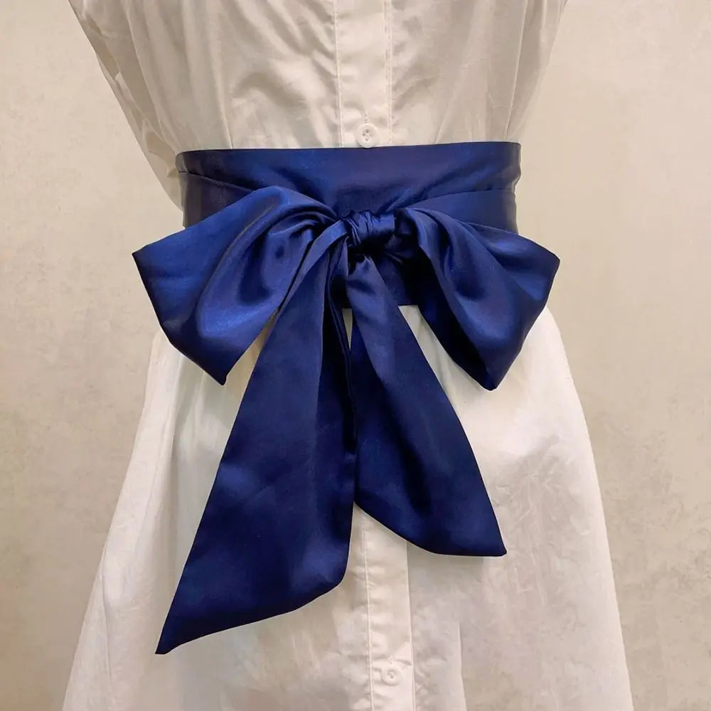 Satin Silk Bow Corset Waist Belt Wide Decorative Bowknot Fabric Ribbon Cummerbunds DIY Waist Bands For Women Lady Girl Bridal