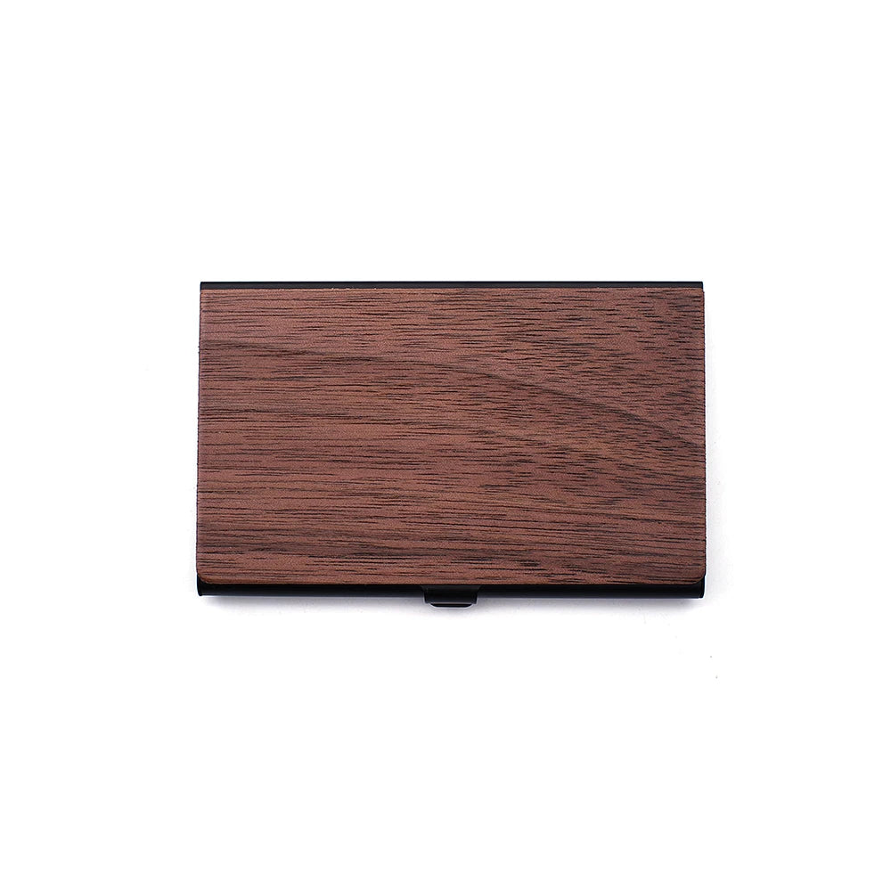 Personalized Wooden Business Card Holder - Custom Logo Wood & Metal Case for Men and Women - Perfect Gift