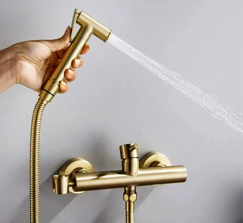 VGX Brass Bidet Faucet Set Handheld Ducha Higienica Hot Cold Toilet Crane Women Washer Bathroom Shattaf Sprayer Hygienic Shower