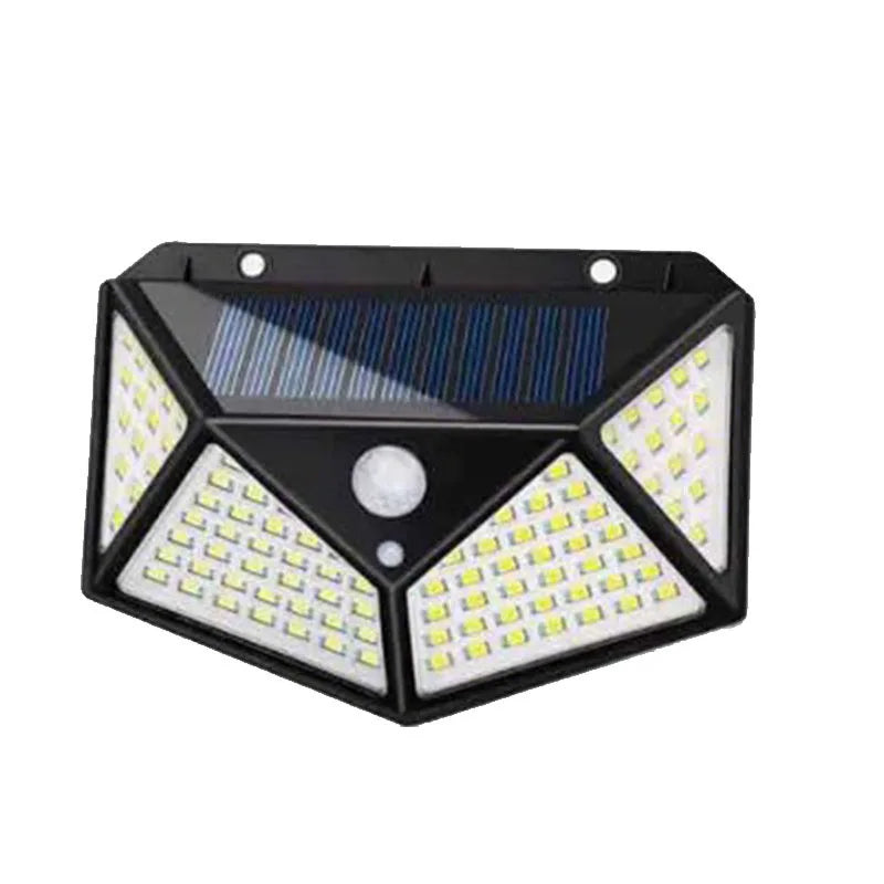 Lot de 1 à 6 lampes murales solaires à 100 LED 1800 mAh, 4 côtés lumineux, avec détecteur de mouvement, éclairage d'extérieur, idéal pour un jardin ou une cour.