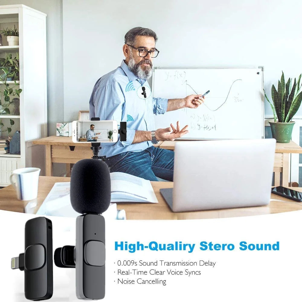 GAMINJA Wireless Lavalier Microphone Portable Audio Video Recording Mini Mic For iPhone Android Long battery life Live Broadcast