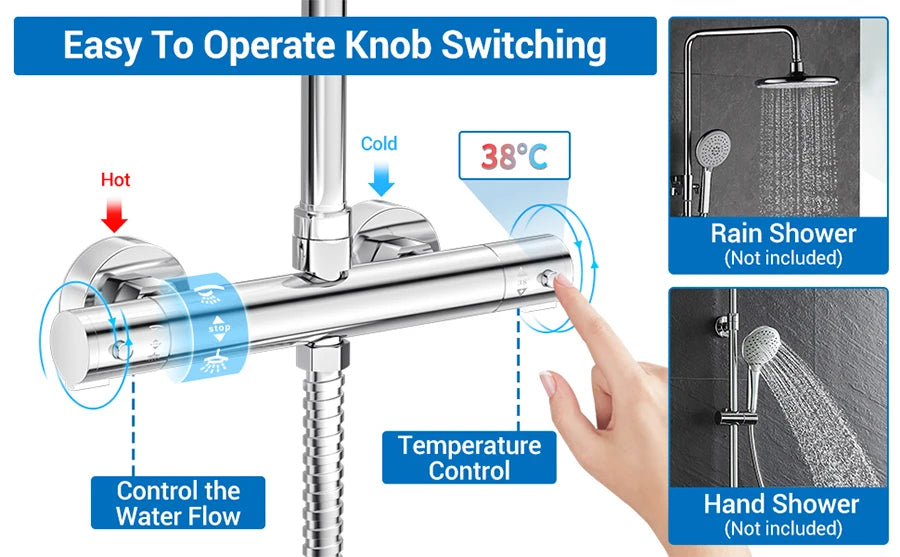 Round Thermostatic Bathtub Shower Faucet Chrome Thermostatic Mixer Valve Bar Twin Outlet Wall Mounted Bathroom Shower Mixer Taps