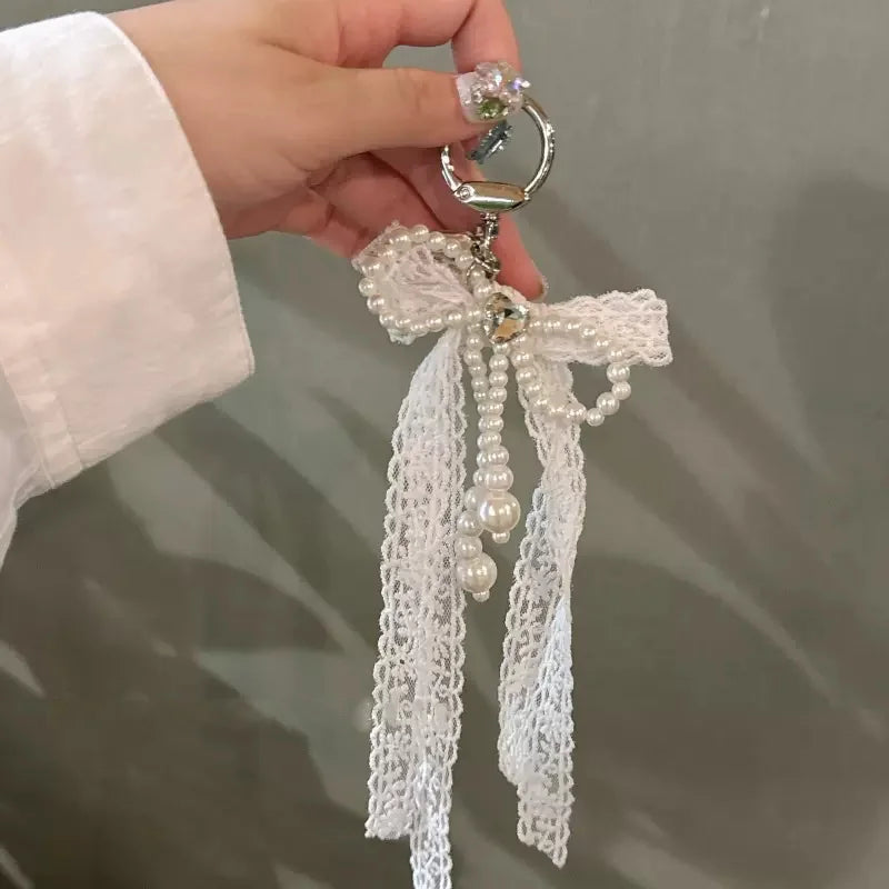 Chaîne de téléphone portable en dentelle et perles, style coréen des années 2000, breloque, nœud, porte-clés, écouteurs, sac, pendentif, accessoires Kawaii