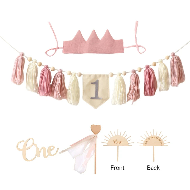 Happy Birthday Banner Handmade Tassel Pendant First Boys Girl Baby Shower Birthday Party Balloon Decoration Supplies Baby Gifts