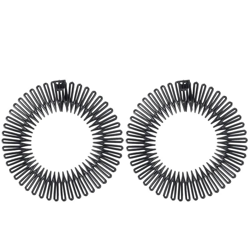 2pcs Rhinestone Plastic Full Circle Stretch Diamond Flexible Comb Teeth Headband Hair Band Clip Face Wash Fixed Hair Accessories