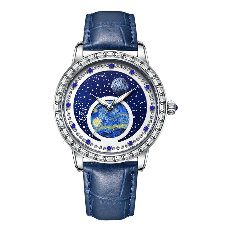 100%Original SAILANG Men Watch Waterproof Leather Strap Simple Fashion Starry Sky Swarovski Diamonds Men’s Luxury WristWatch