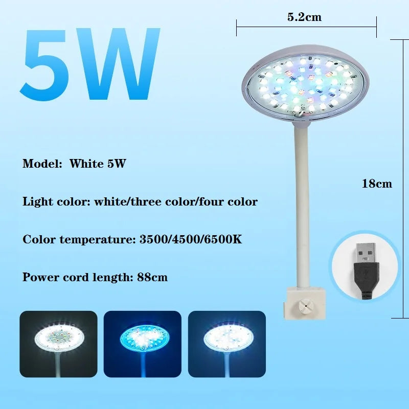 Lampe d'aquarium USB 5 W 7 W LED étanche pour aquarium, lampe sous-marine pour poissons, décoration d'aquarium, lampe pour plantes, mini lampe pour aquarium