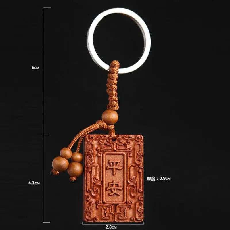 Peach Wood Carving Car Key Chain, Pendant Mascot, Carving Piece, Ornament Sculpture, Feng Shui Talisman Amulet
