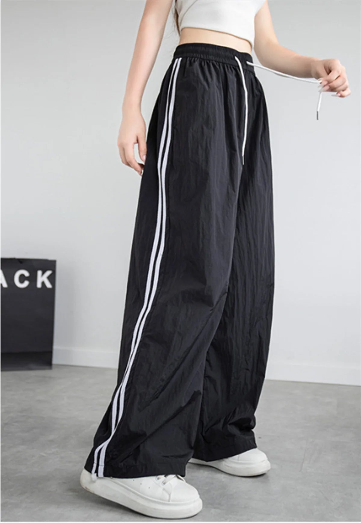 Pantalon ample taille haute pour femme, style streetwear, style hip-hop, décontracté, avec cordon de serrage, collection 2025