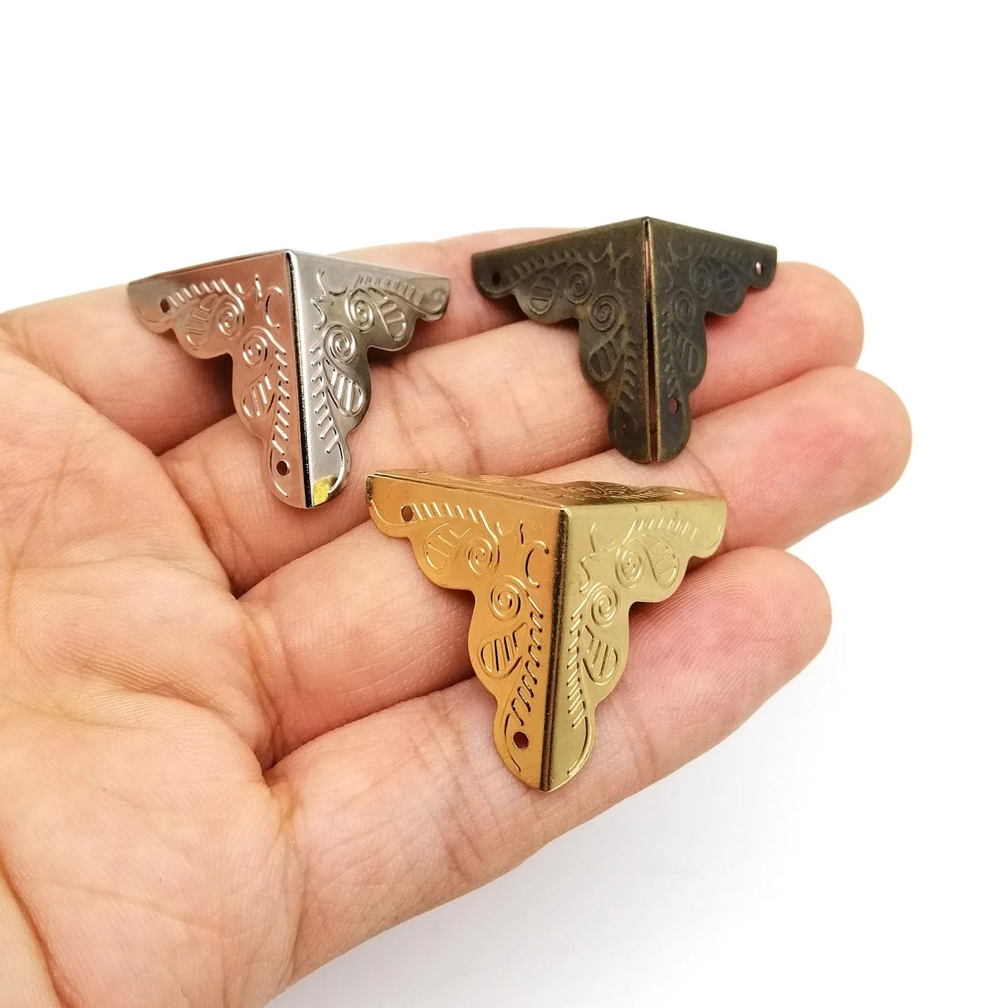 Lot de 12 coffres à bijoux décoratifs en laiton antique, bronze, doré et argenté, coffret cadeau pour vin, étui en bois, protection d'angle avec clou