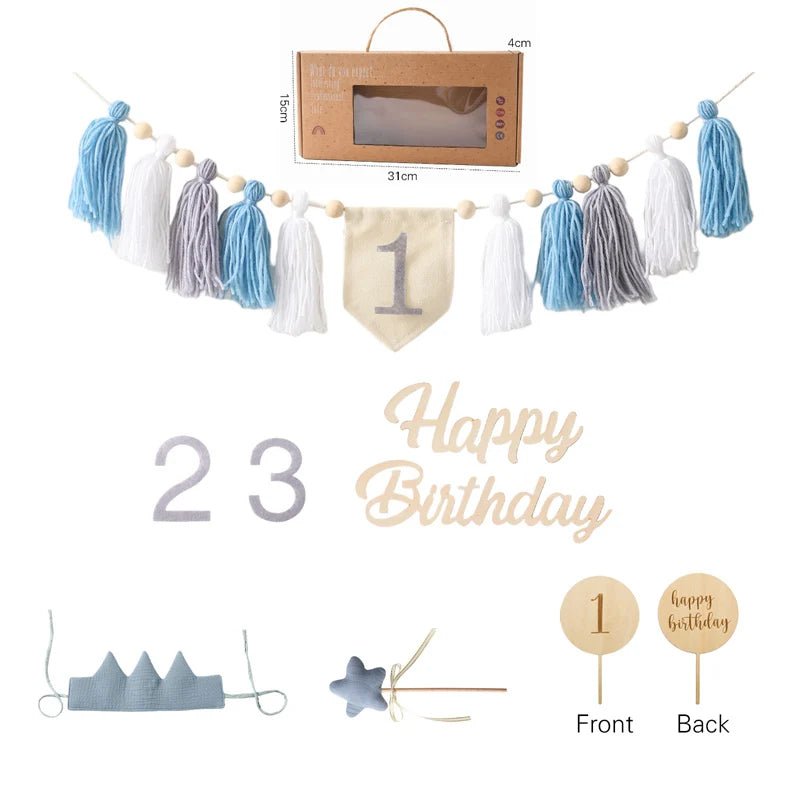 Happy Birthday Banner Handmade Tassel Pendant First Boys Girl Baby Shower Birthday Party Balloon Decoration Supplies Baby Gifts