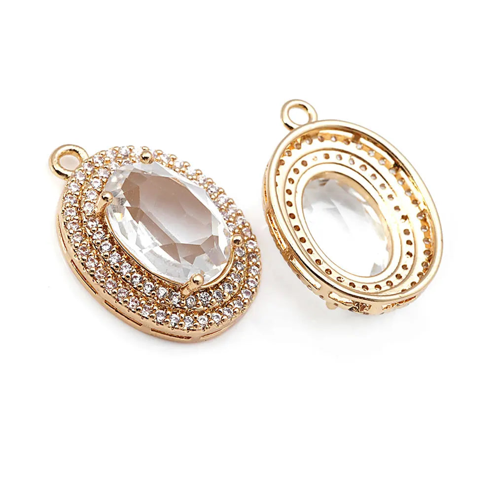 4PCS 18K Gold Color Brass Zircon Glass Oval Charms Pendants Necklace Earrings Diy Jewelry Accessories Rosediy official-website