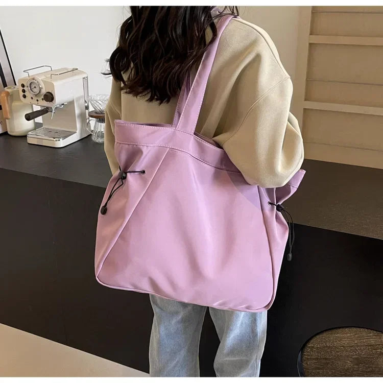 Sac fourre-tout décontracté de grande capacité, sac de voyage simple pour femme, grand sac à bandoulière, sacs à main esthétiques, sac fourre-tout à cordon