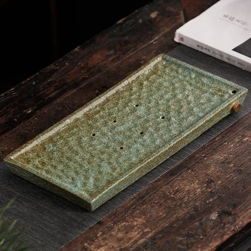 Japanese Stoneware Tea Tray Retro Ceramic Pot Bearing Support Small Tea Table Water Storage Dry Tea Table Household Cha Teaware
