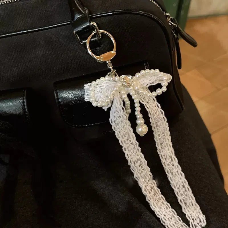 Chaîne de téléphone portable en dentelle et perles, style coréen des années 2000, breloque, nœud, porte-clés, écouteurs, sac, pendentif, accessoires Kawaii