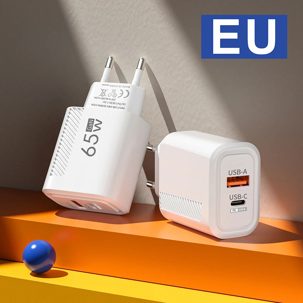 GaN 65W USB Type C Charger Fast Charging Mobile Phone Adapter Quick Charger For Samsung S23 Ultra Xiaomi 13 Huawei iPhone 14 13